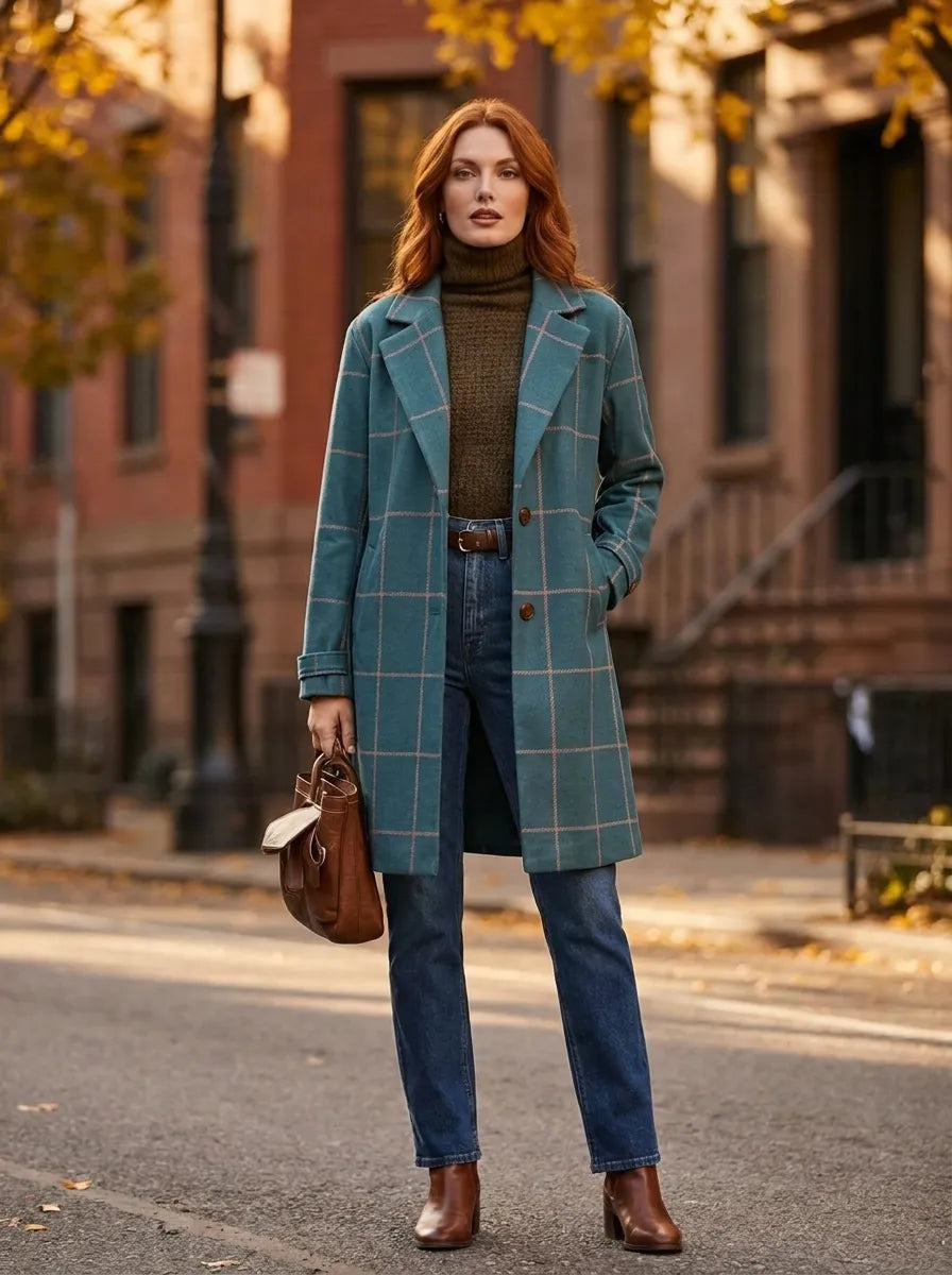 Women's Trench Coat with Check Pattern