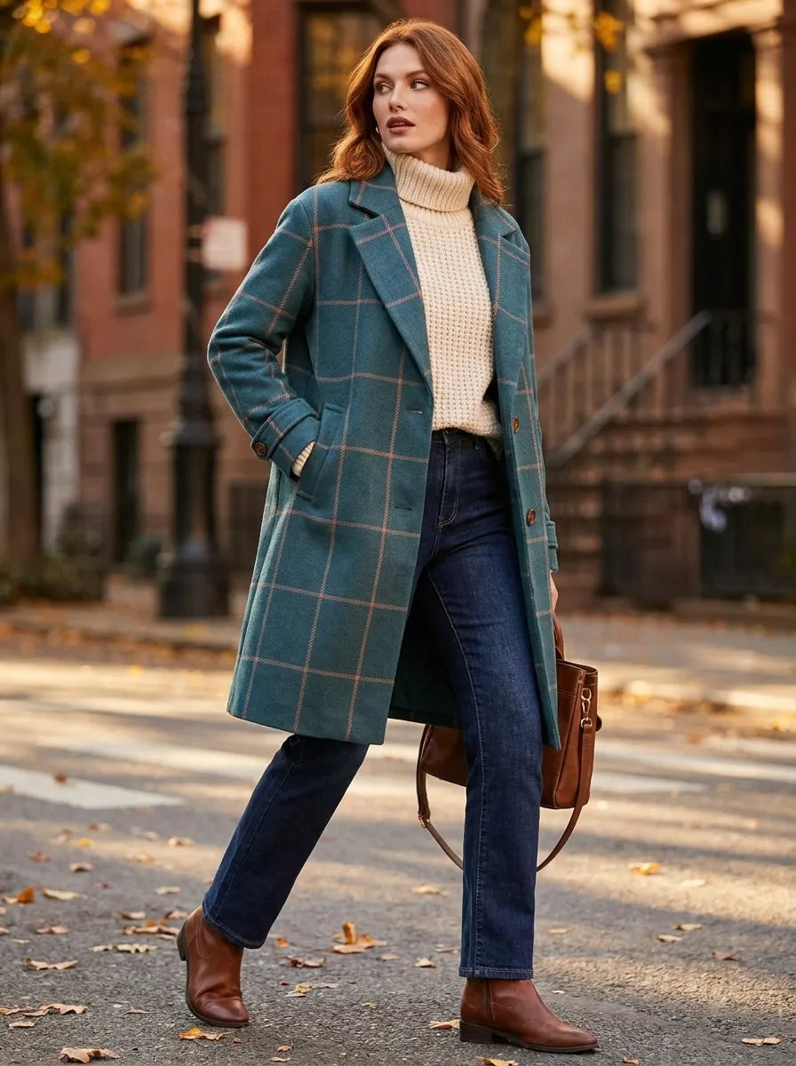 Women's Trench Coat with Check Pattern (4)