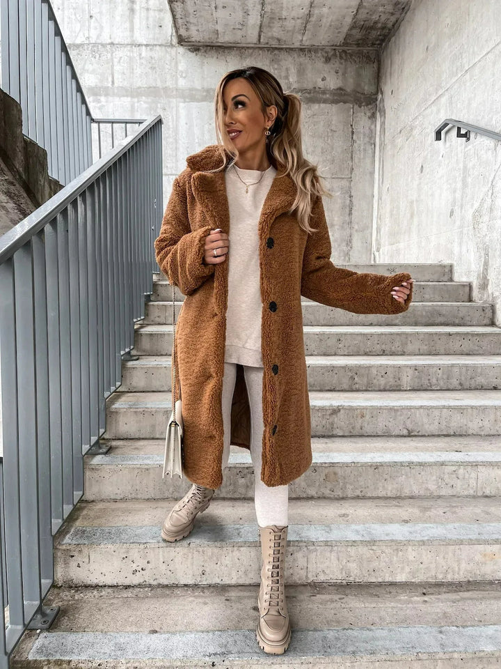 Women's Trenchcoat in Soft Polyester for Fall in Brown