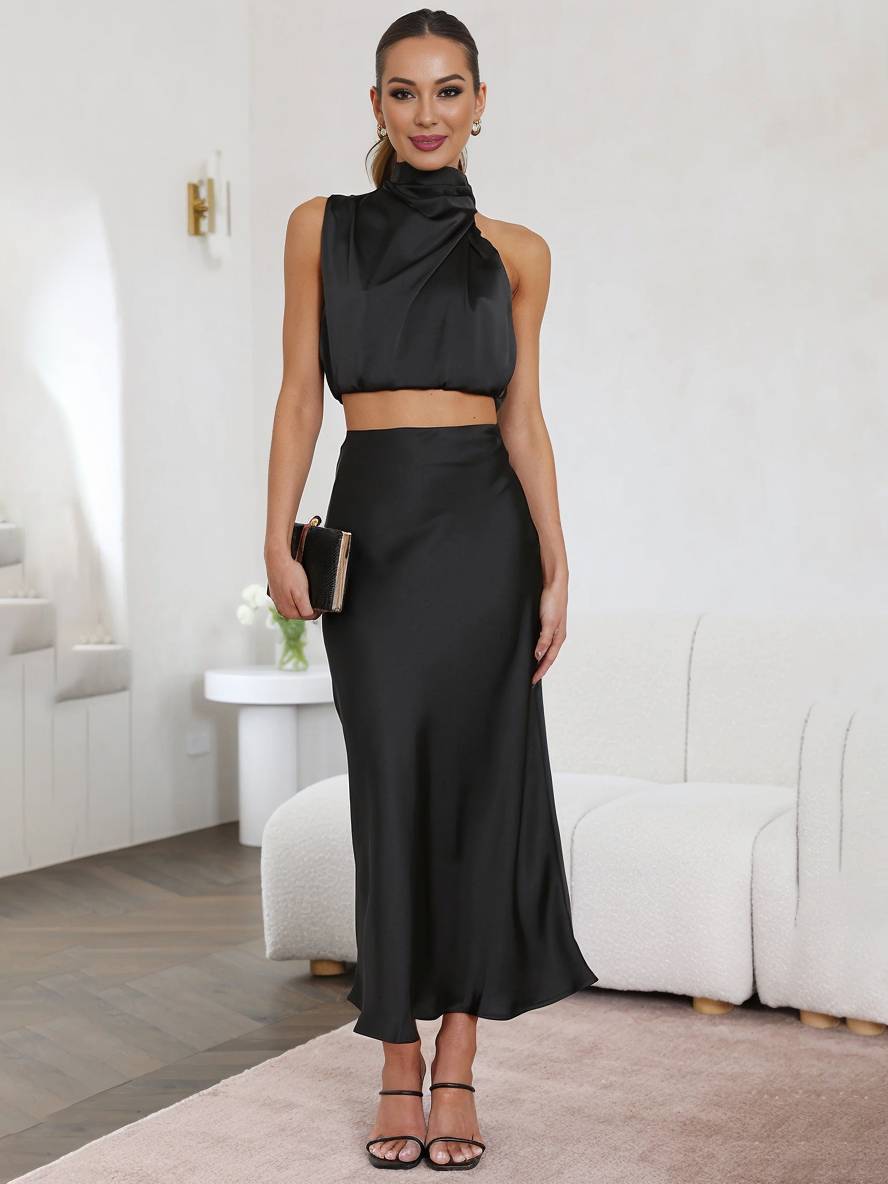 Women's Two-Piece Wedding Guest Set for Summer in Black