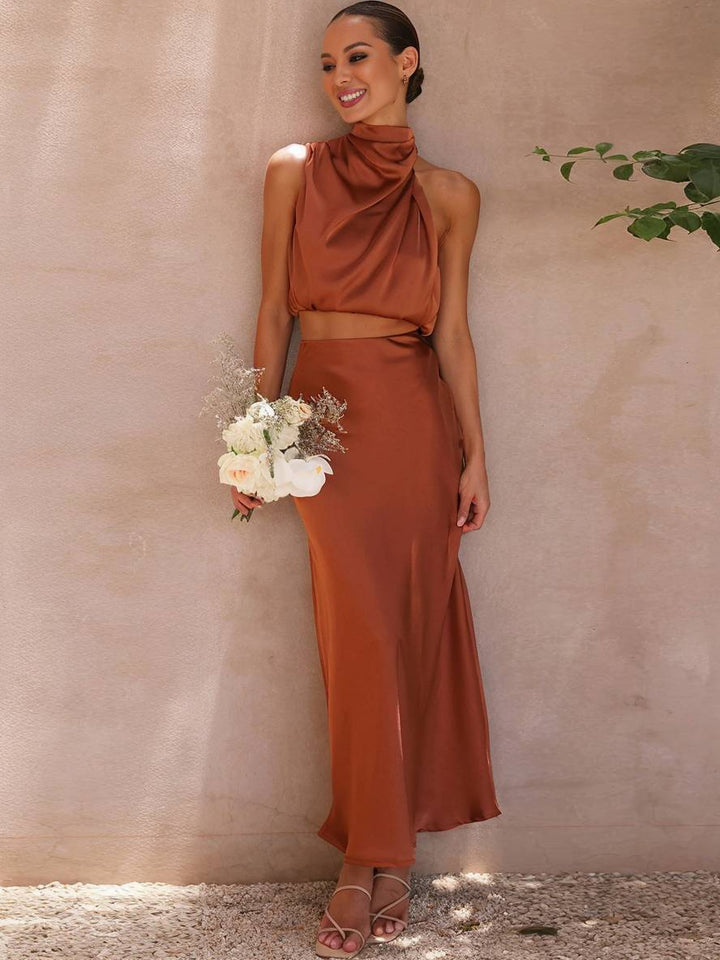 Women's Two-Piece Wedding Guest Set for Summer in Orange
