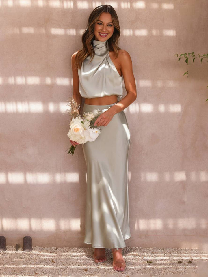 Women's Two-Piece Wedding Guest Set for Summer in Pastel green 1
