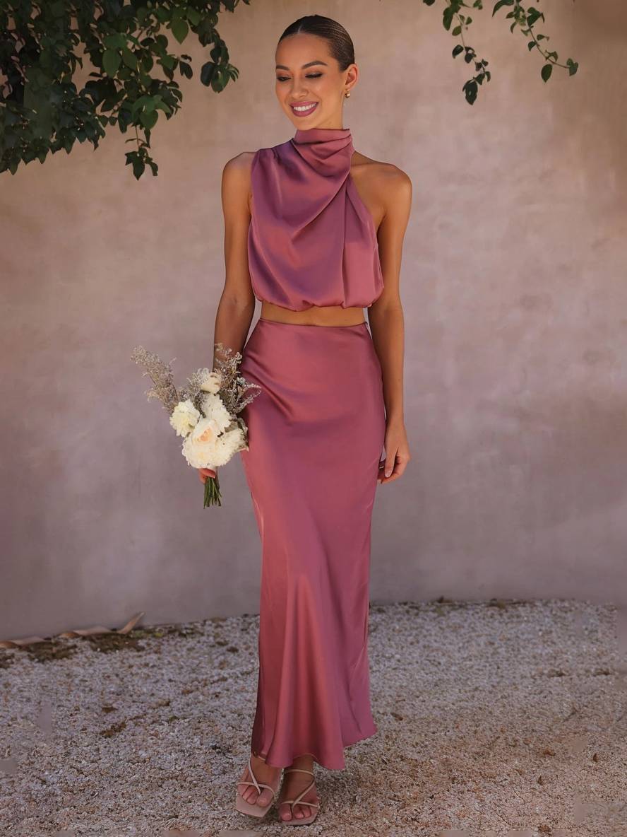 Women's Two-Piece Wedding Guest Set for Summer in Raspberry