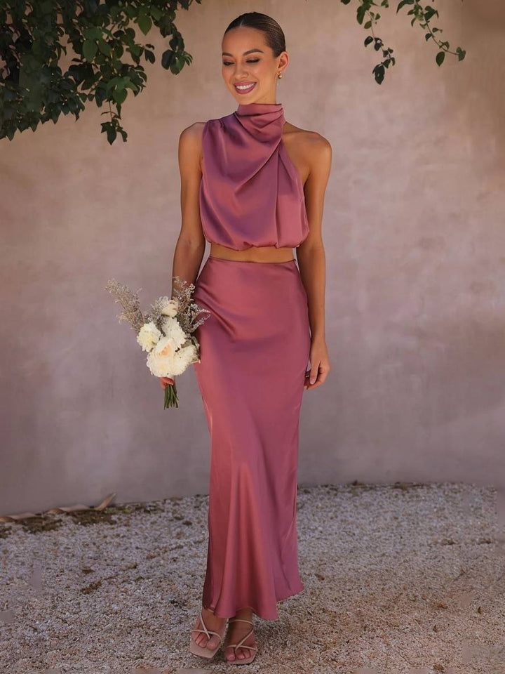 Women's Two-Piece Wedding Guest Set for Summer in Raspberry