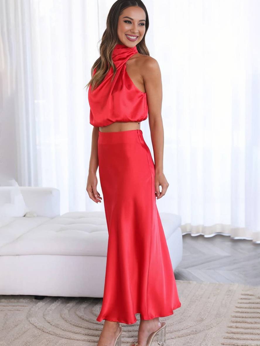Women's Two-Piece Wedding Guest Set for Summer in Red 5
