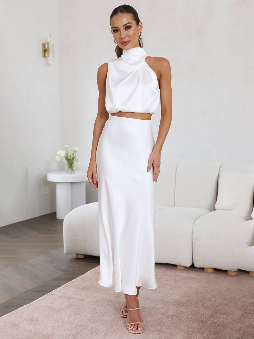 Women's Two-Piece Wedding Guest Set for Summer in White 1