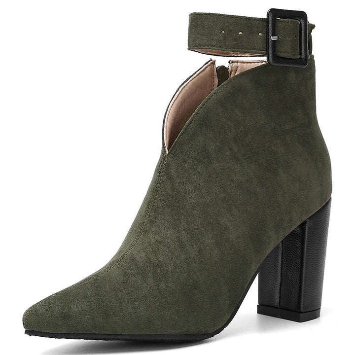 Women's V-Cut Ankle Boots for Autumn Outfits in Green