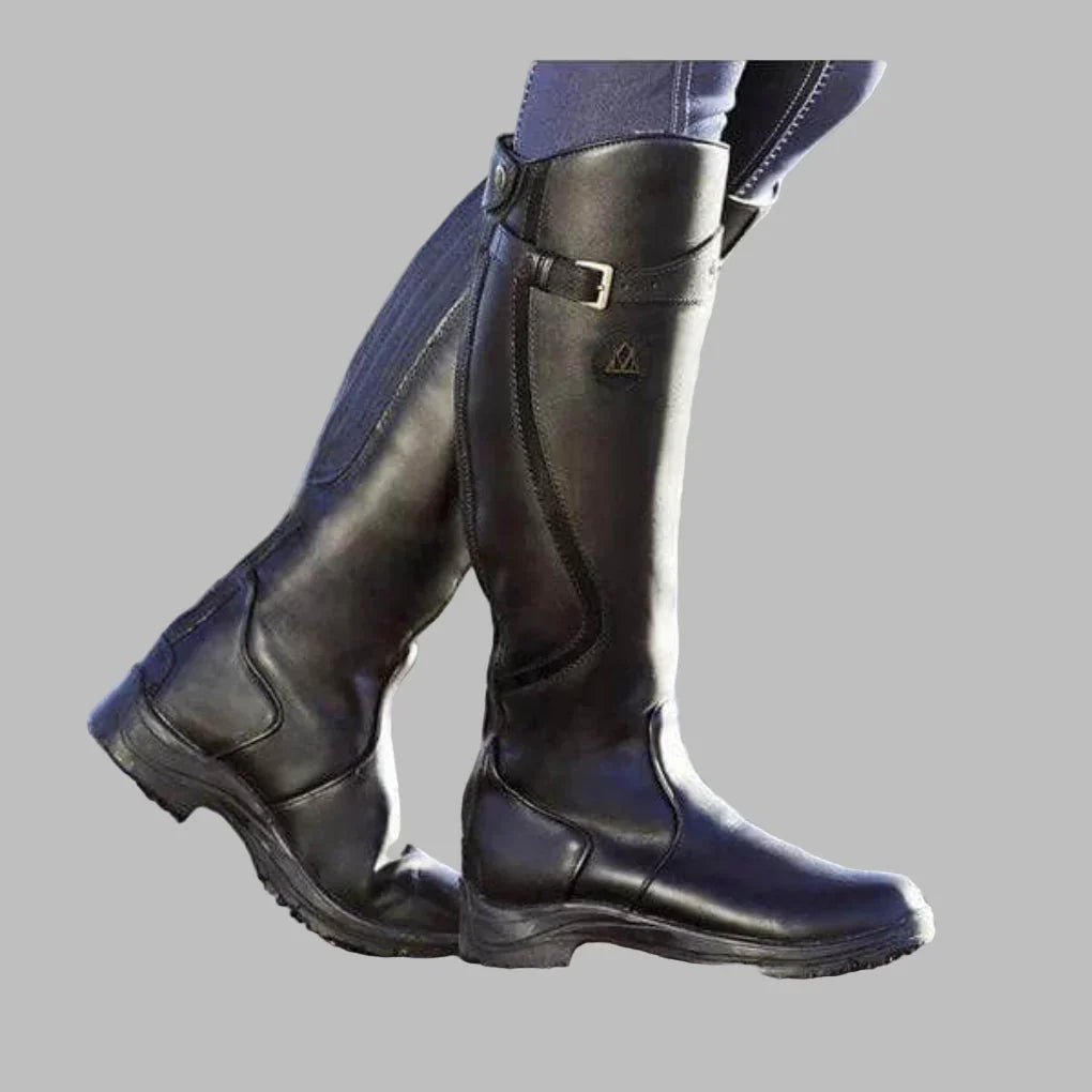 Women's Versatile Leather Boots for Autumn in Black