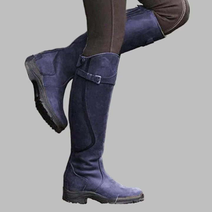 Women's Versatile Leather Boots for Autumn in Blue