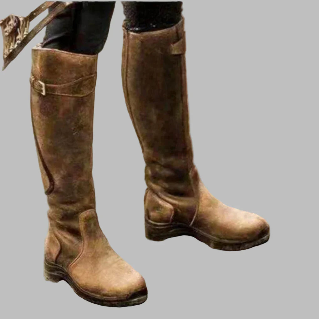 Women's Versatile Leather Boots for Autumn in Brown