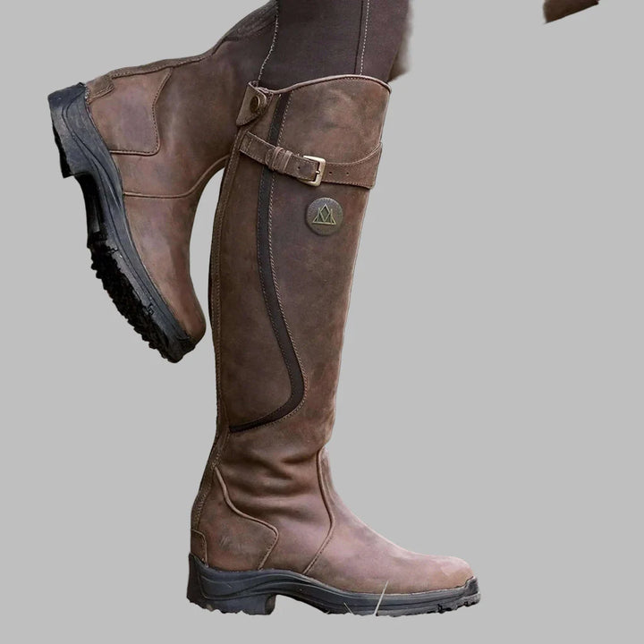 Women's Versatile Leather Boots for Autumn in Dark Brown