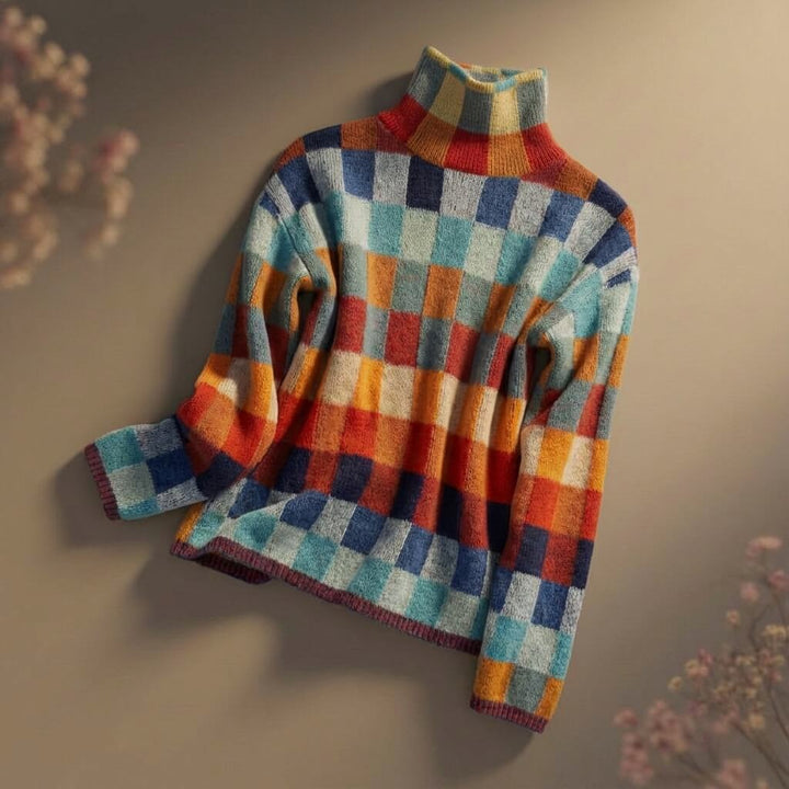 Women's Vibrant Merino Checkered Jumper