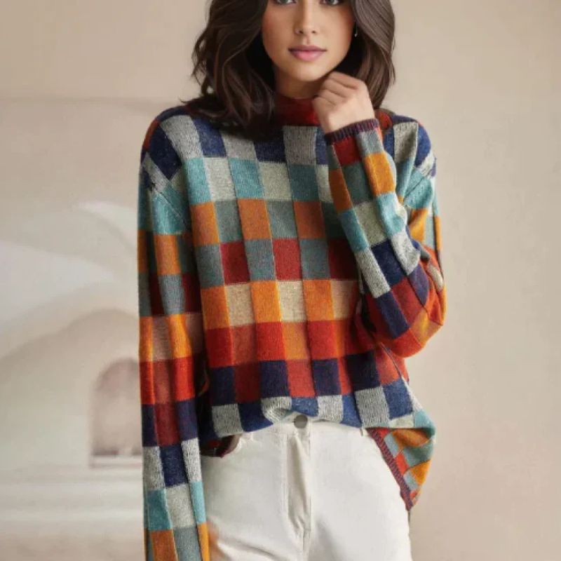Women's Vibrant Merino Checkered Jumper (2)