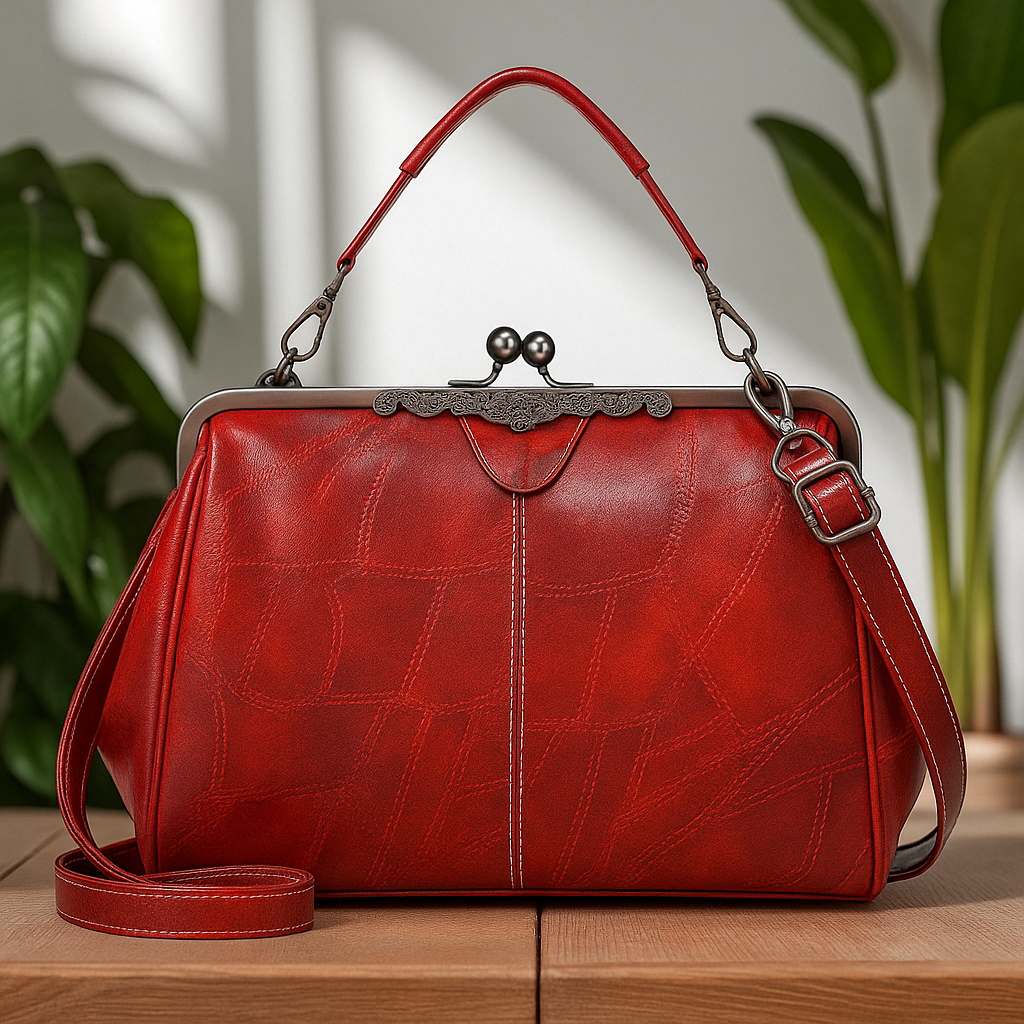 Women's Vintage Celestial Embossed Tote Bag in Red