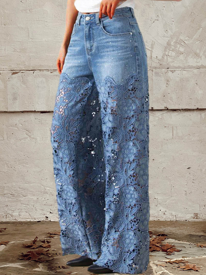 Women's Vintage Lace Patchwork Jeans (2)