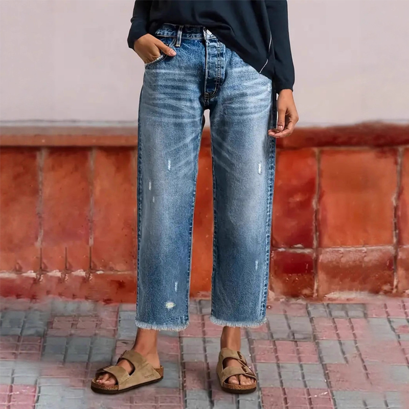 Women's Vintage Straight-Leg Cropped Jeans in Klassisches Blau
