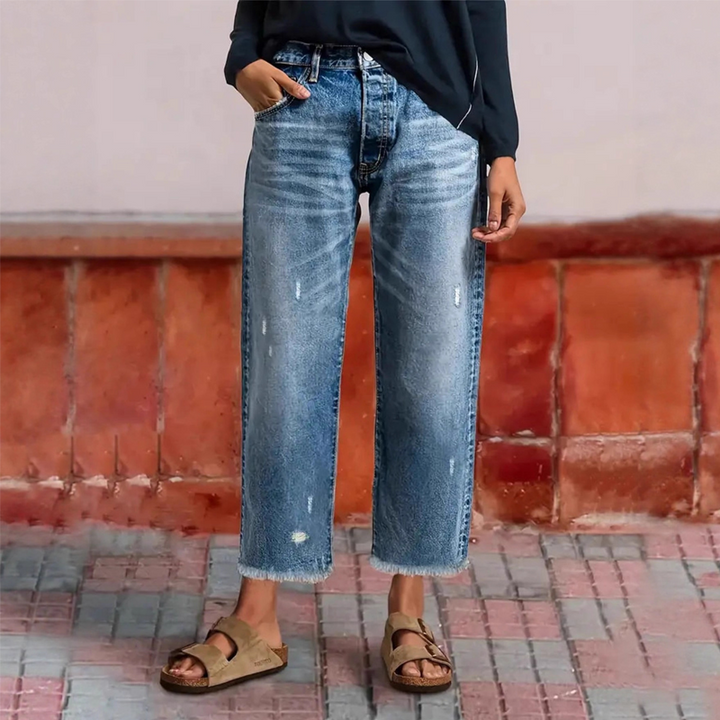 Women's Vintage Straight-Leg Cropped Jeans in Klassisches Blau