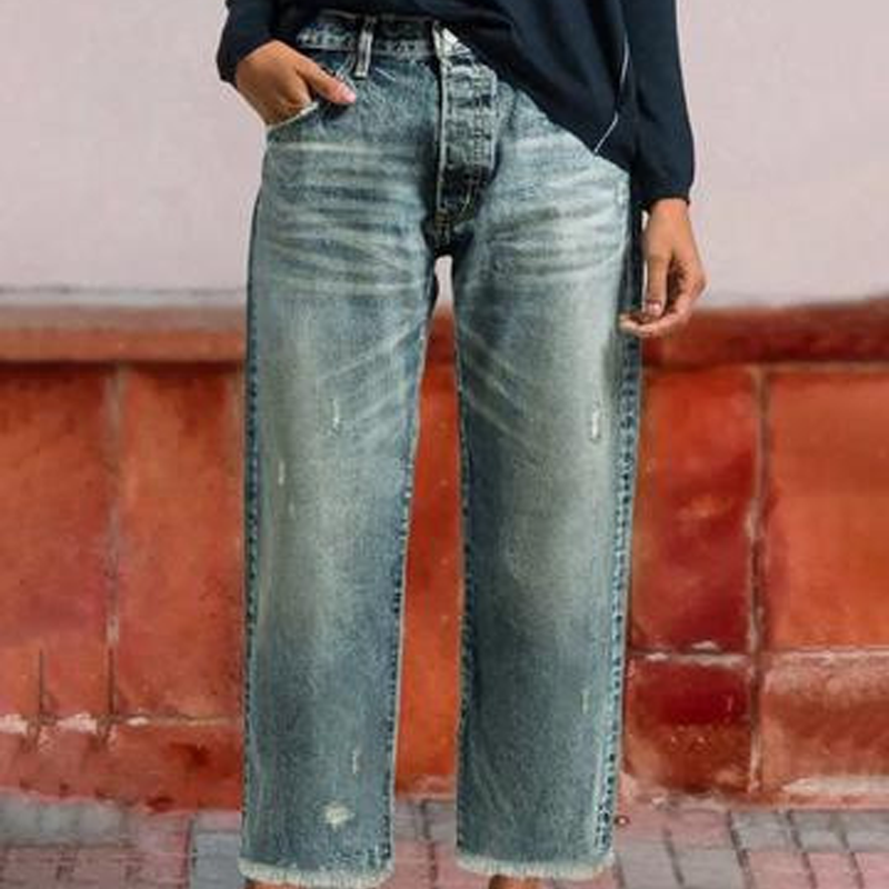 Women's Vintage Straight-Leg Cropped Jeans in Mittelblau