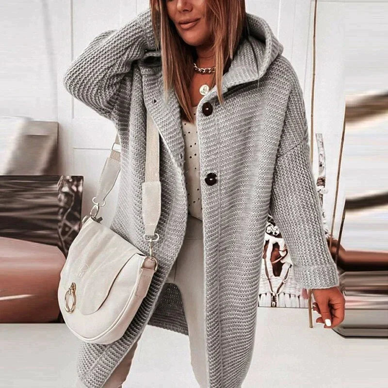 Women's Warm Cardigan with Hood for Autumn in Grey