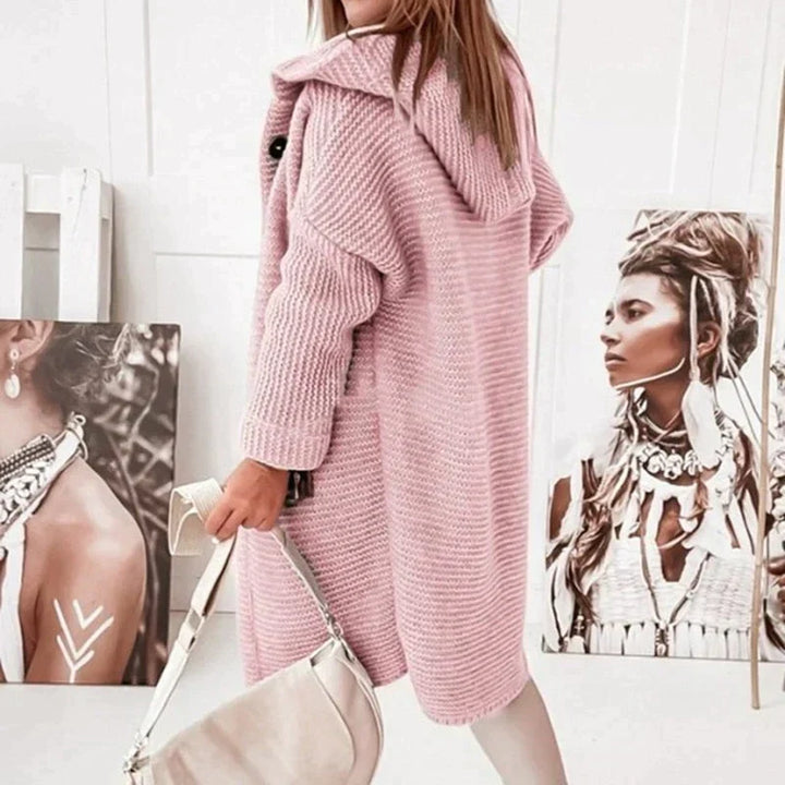 Women's Warm Cardigan with Hood for Autumn in Pink 2