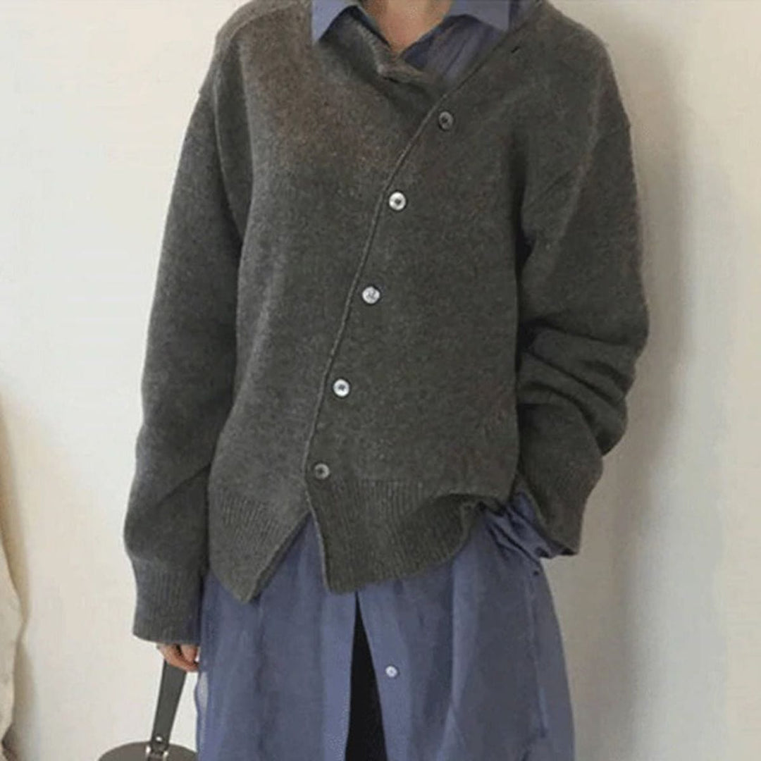 Women's Warm Puffer Jacket with Button Detail in Grey
