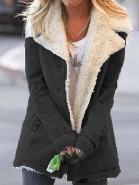 Women's Warm Quilted Fleece Jacket in Black