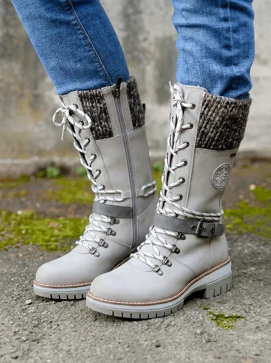 Women's Waterproof Black Knee High Boots in Grey