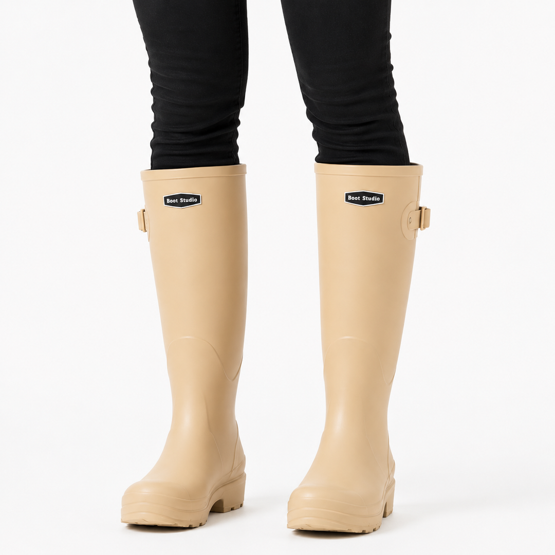Women's Waterproof Brown Knee-High Boots in Beige