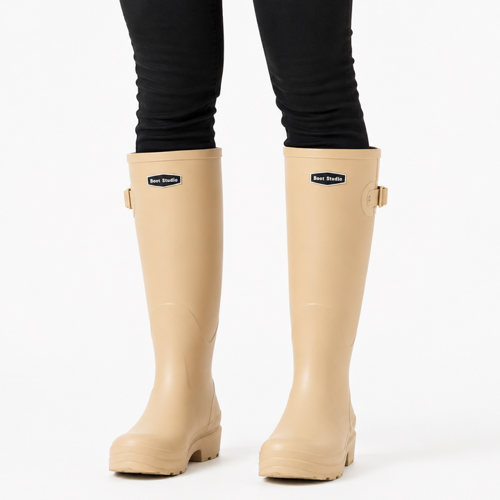 Women's Waterproof Brown Knee-High Boots in Beige