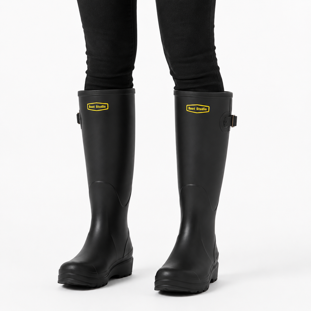 Women's Waterproof Brown Knee-High Boots in Black