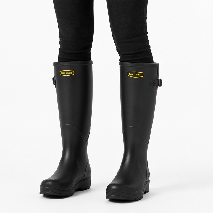 Women's Waterproof Brown Knee-High Boots in Black