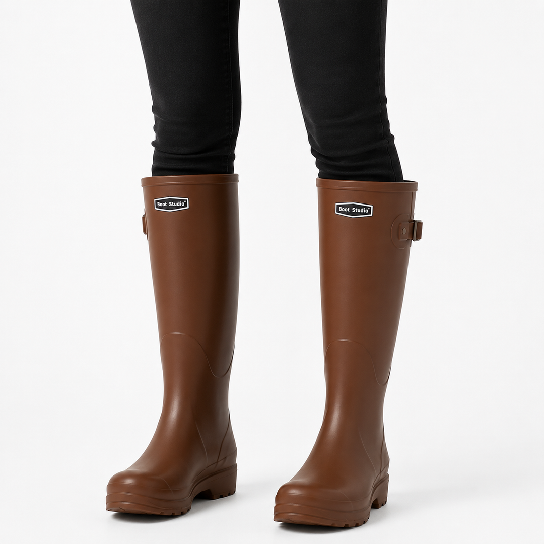 Women's Waterproof Brown Knee-High Boots in Brown