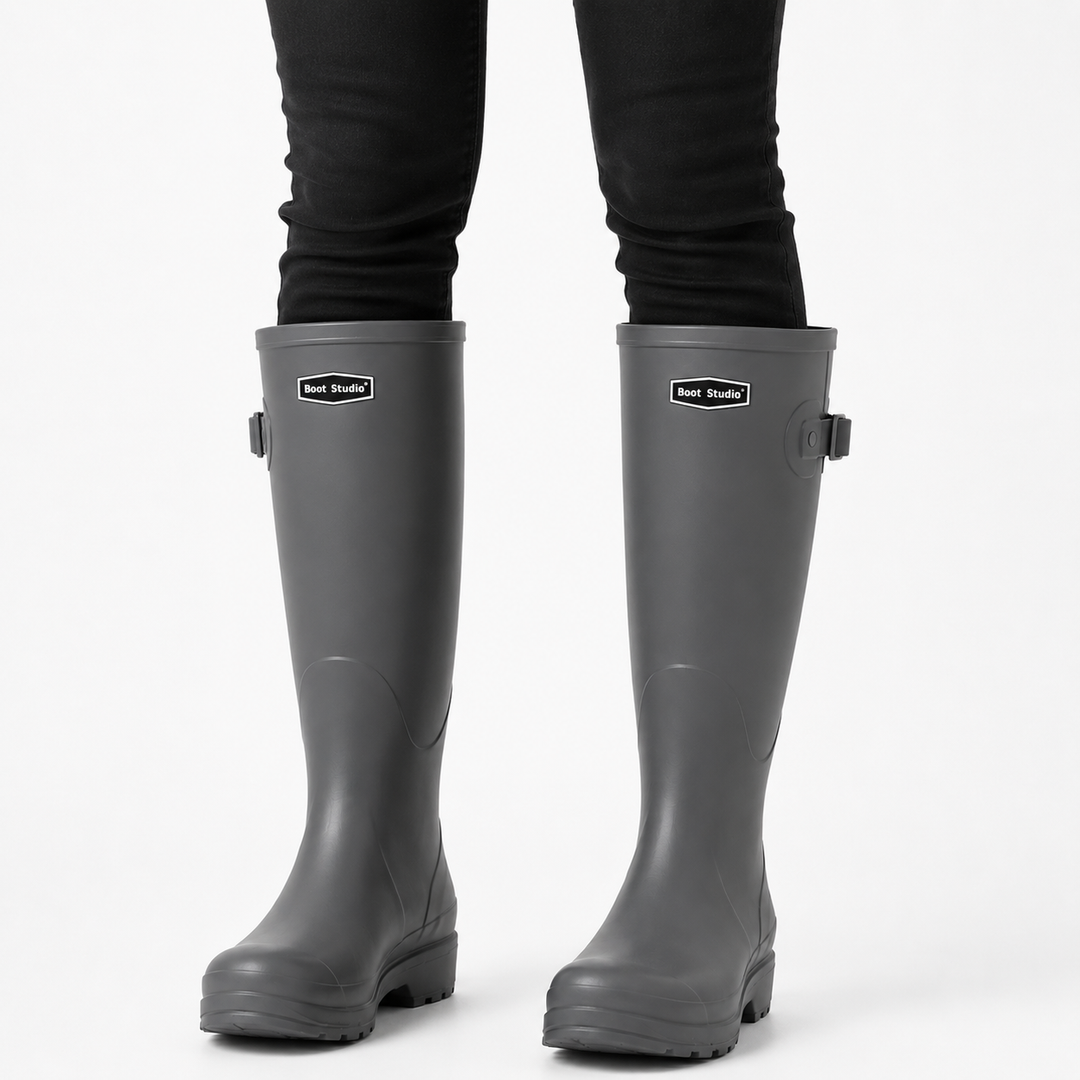 Women's Waterproof Brown Knee-High Boots in Dark Grey