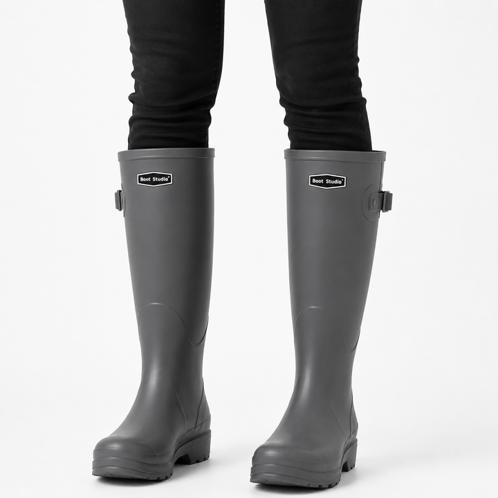 Women's Waterproof Brown Knee-High Boots in Dark Grey