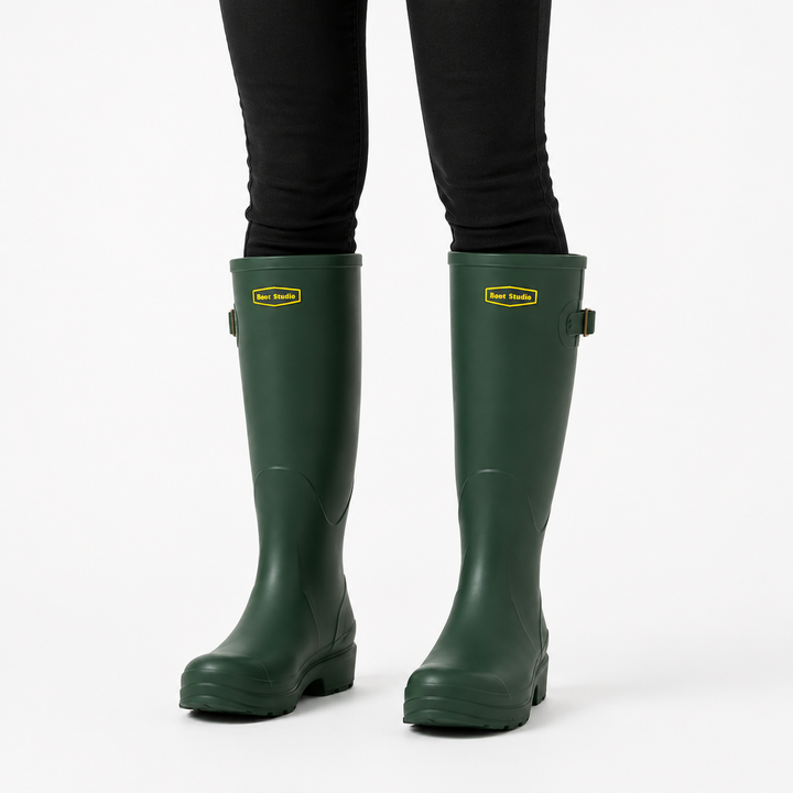 Women's Waterproof Brown Knee-High Boots in Green