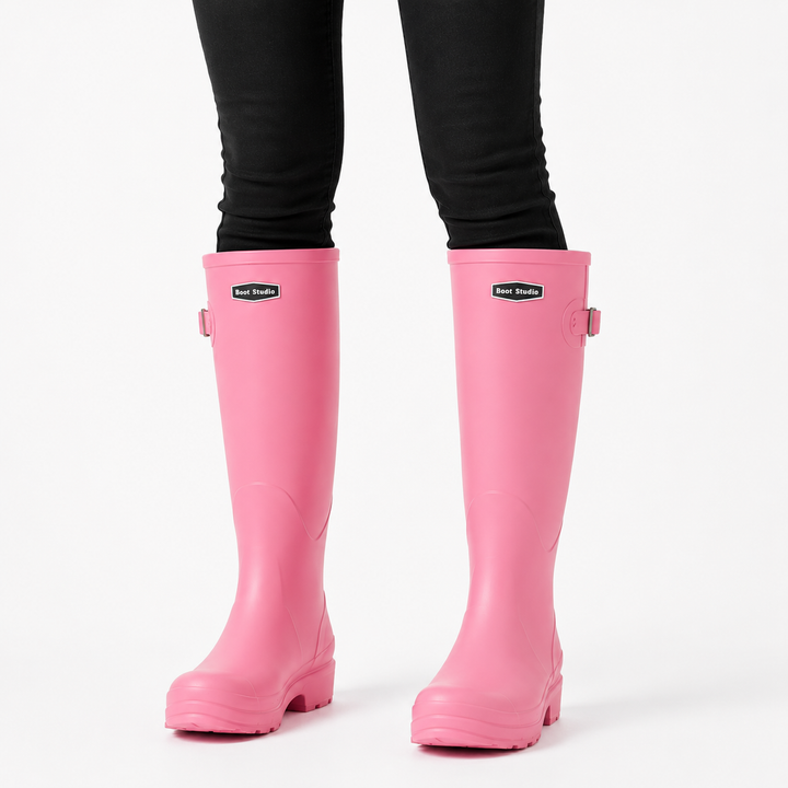 Women's Waterproof Brown Knee-High Boots in Pink