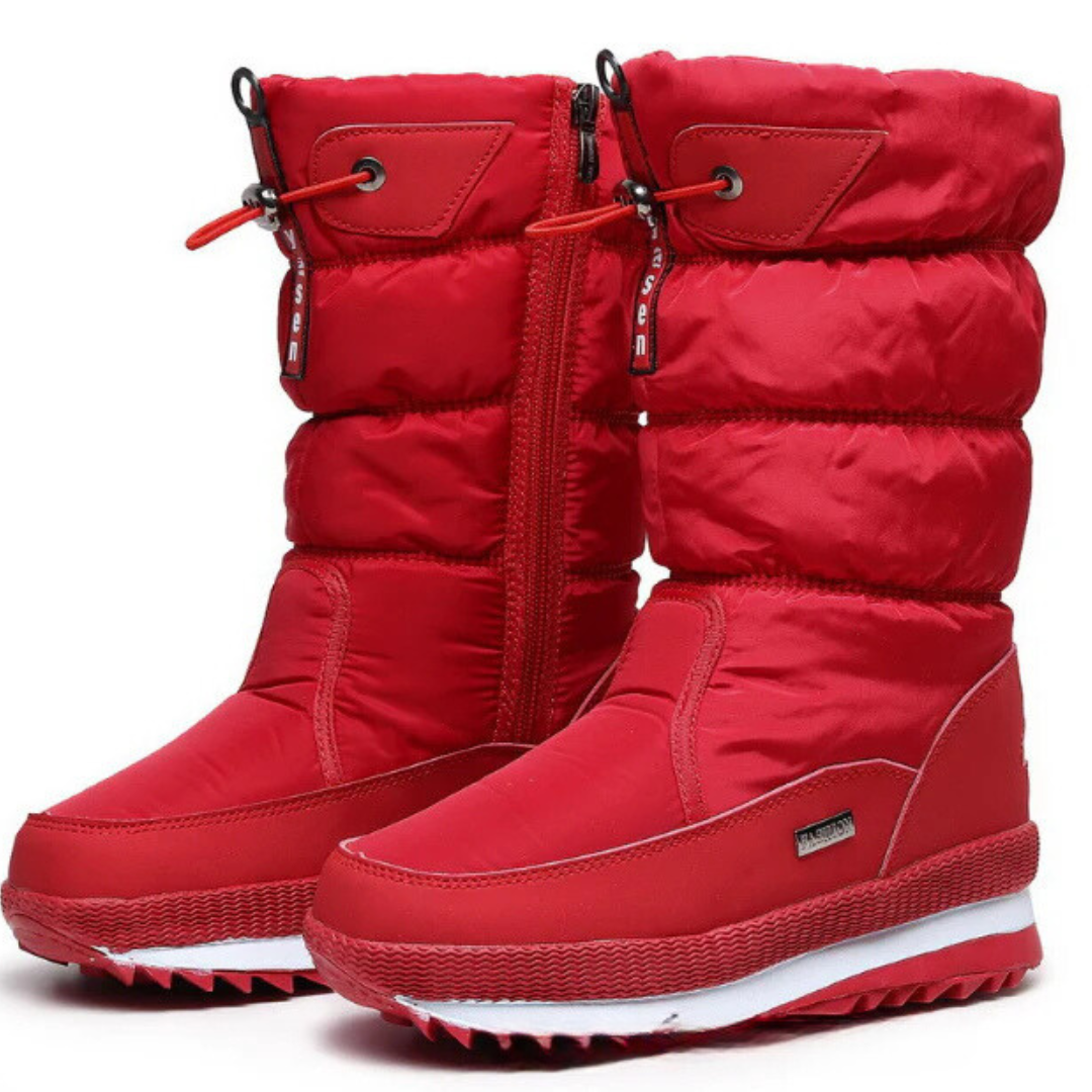 Women's Waterproof Faux Fur Ankle Boots in Red