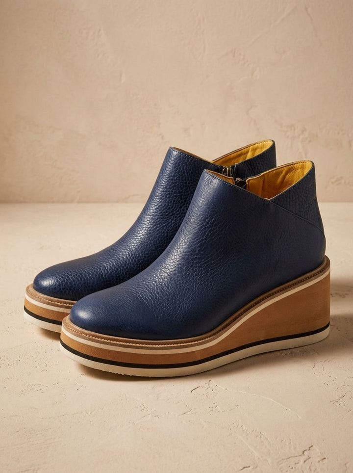 Women's Waterproof Faux-Leather Wedge Knee-High Boots in Blue