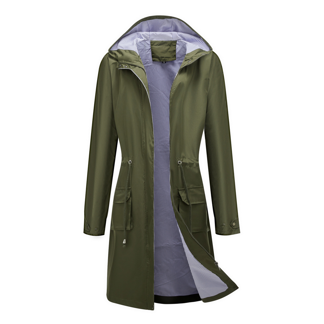 Women's Waterproof Jacket in Classic Trench Style in Army Green