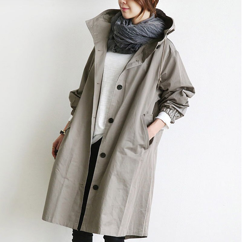 Women's Waterproof Jacket Trench Mid-Length in Grey