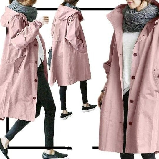 Women's Waterproof Jacket Trench Mid-Length in Pink