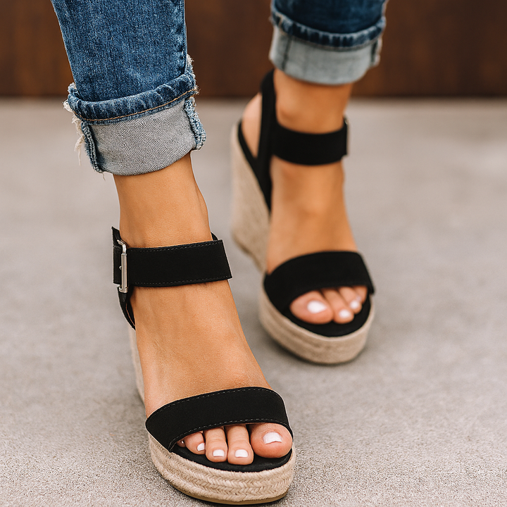 Women's Wedge Open-Toe Sandals for Summer in Black