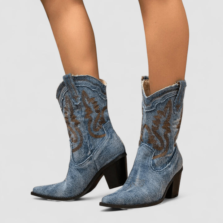 Women's Western Ankle Boots for Autumn in Dark Blue