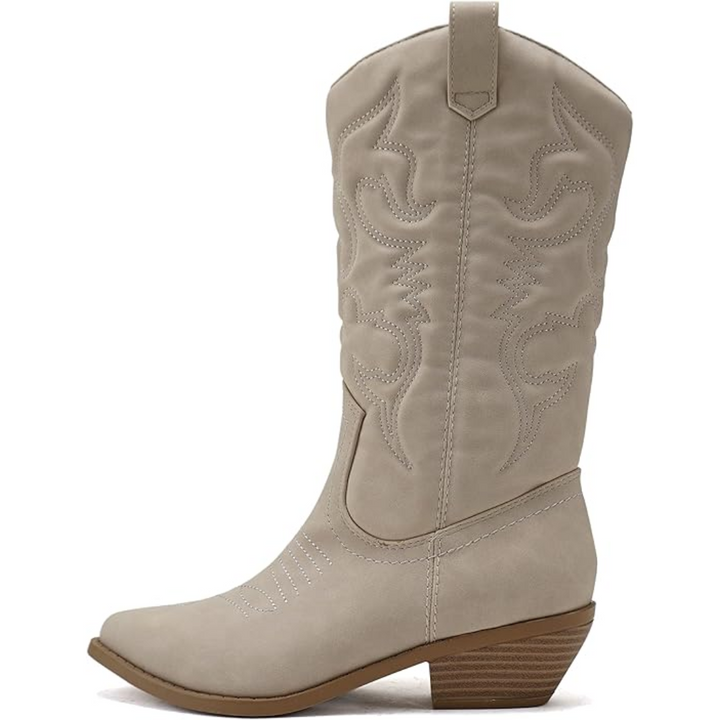 Women's Western Pointed Knee-High Boots in Beige