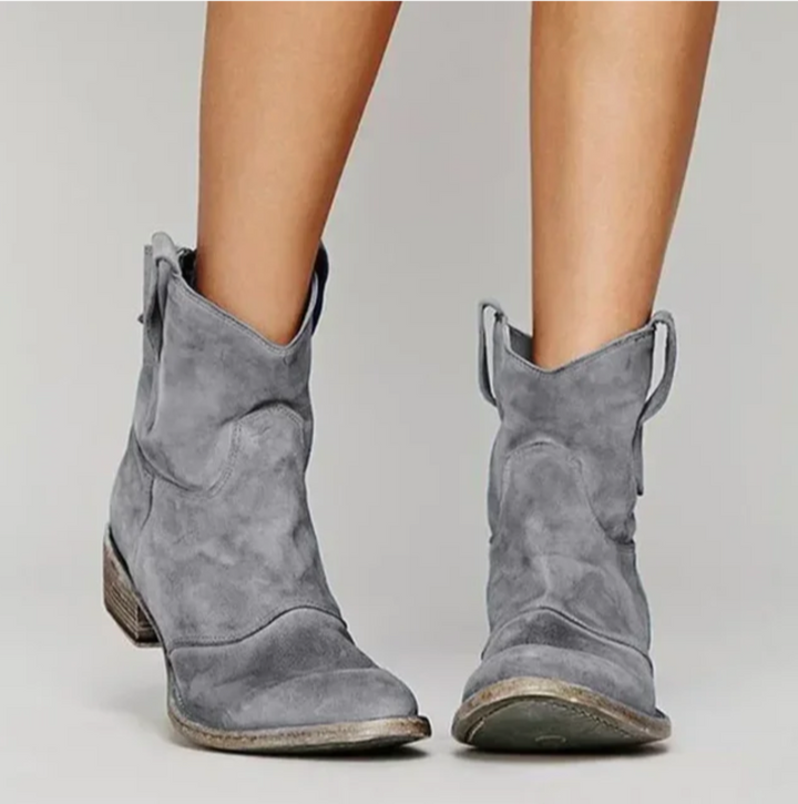Women's Western Suede Leather Boots in Grey