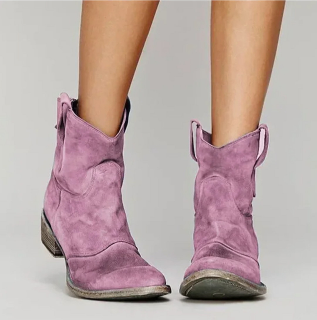 Women's Western Suede Leather Boots in Pink