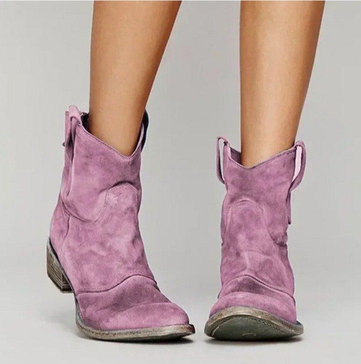 Women's Western Suede Leather Boots in Pink