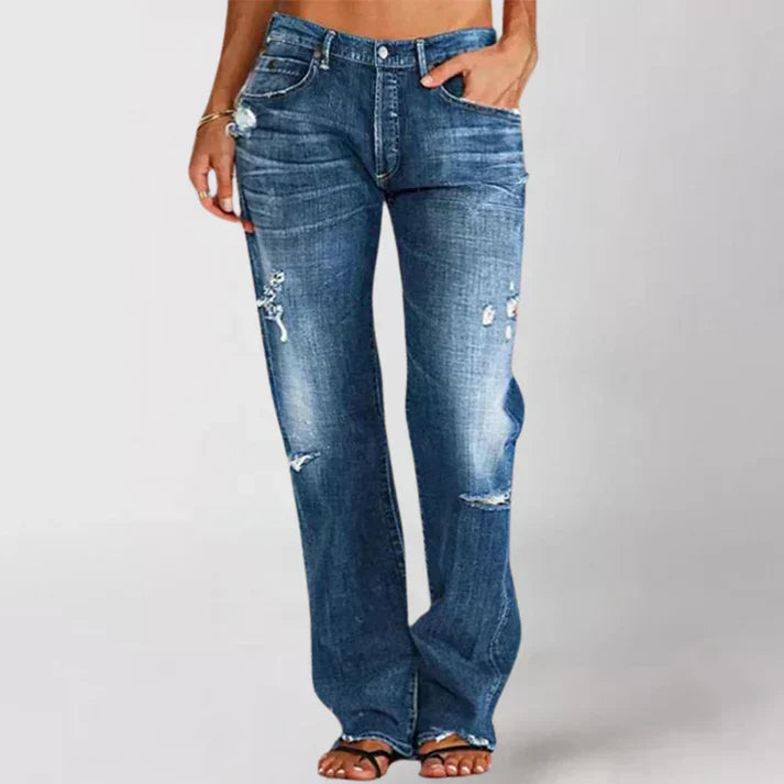 Women's Wide Leg Jeans in Soft Denim in Dark Blue
