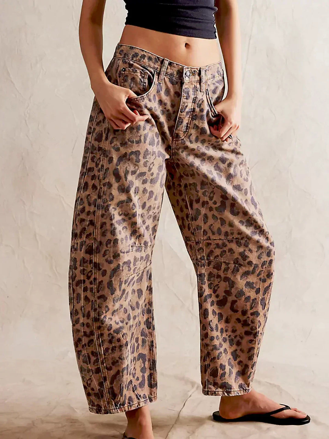 Women's Wide Leg Jeans with Animal Print in Leopard