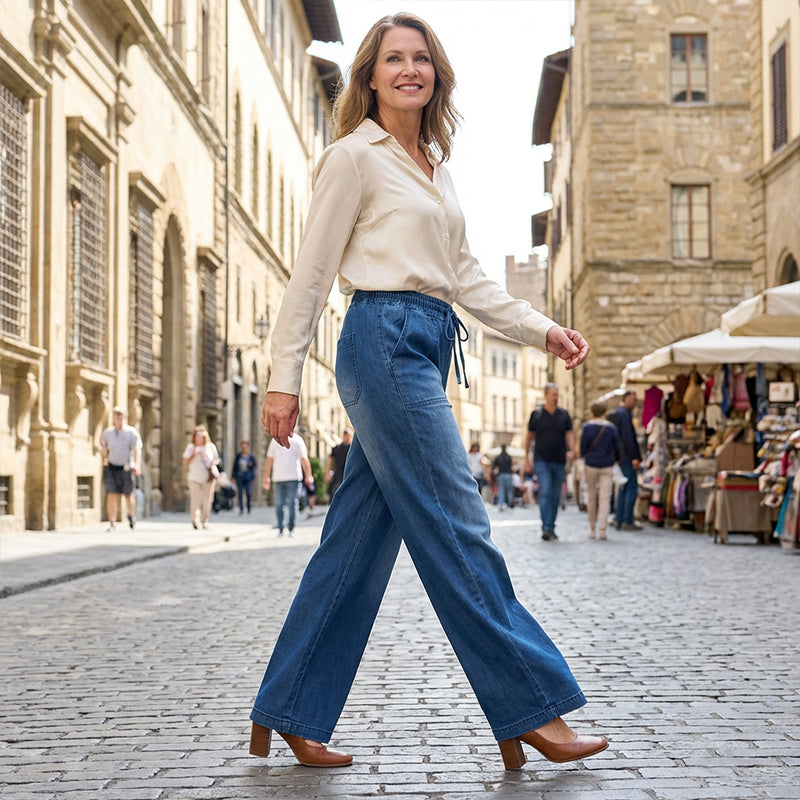 Women's Wide Leg Jeans with Drawstring Waist (2)